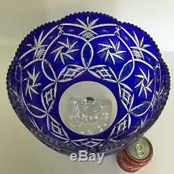 Cobalt Cut To Clear Bohemian/czech Crystal Punch Bowl