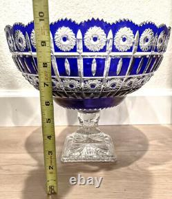 Cobalt Cut to Clear Punch or Fruit Footed Bowl LARGE
