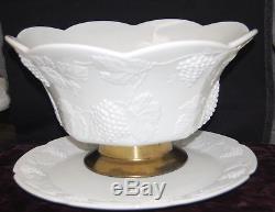 Colony Harvest Grape Milk Glass Punch Bowl Set with 12 Cups & Underplate M4413