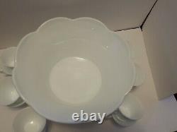 Colony Harvest Grape White Milk Glass Gold Pedestal Punch Bowl 12 Cups Christmas