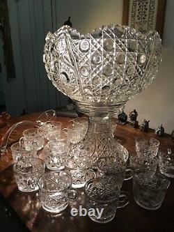 Complete LE Smith Glass Daisy & Button 20 Piece Huge Punch Bowl Set, glass ladle