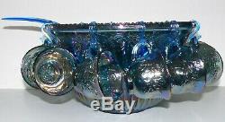Complete Set Blue Carnival Glass Punch Bowl Set Excellent Condition