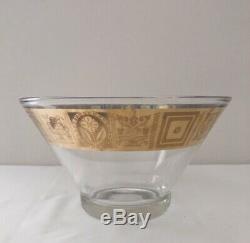 Complete Vintage Culver Coronet Glass Punch Bowl Set With Metal Rack and Ladle