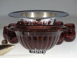 Complete Vintage Deco Hazel Atlas Glass Amethyst Punch Bowl Set Chromium c. 1935