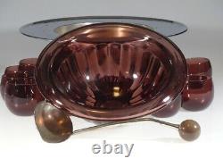 Complete Vintage Deco Hazel Atlas Glass Amethyst Punch Bowl Set Chromium c. 1935
