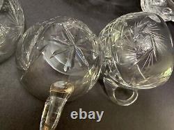Covered HobStar Cut Glass PUNCH BOWL SET + 8 CUPS + Silver-plate LADLE Vintage