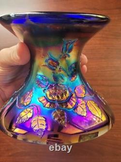 Cracked Electric Blue Fenton Carnival Glass Wreath of Roses Punch Bowl Base