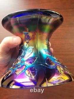 Cracked Electric Blue Fenton Carnival Glass Wreath of Roses Punch Bowl Base