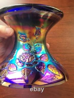 Cracked Electric Blue Fenton Carnival Glass Wreath of Roses Punch Bowl Base