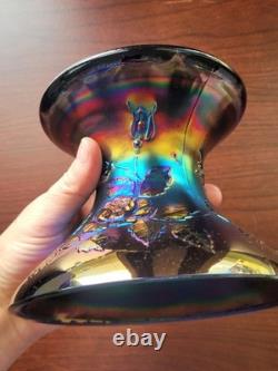 Cracked Electric Blue Fenton Carnival Glass Wreath of Roses Punch Bowl Base
