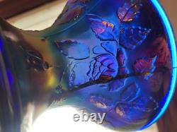 Cracked Electric Blue Fenton Carnival Glass Wreath of Roses Punch Bowl Base