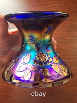 Cracked Electric Blue Fenton Carnival Glass Wreath of Roses Punch Bowl Base