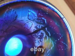 Cracked Electric Blue Fenton Carnival Glass Wreath of Roses Punch Bowl Base
