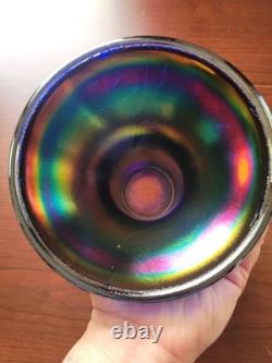 Cracked Electric Blue Fenton Carnival Glass Wreath of Roses Punch Bowl Base