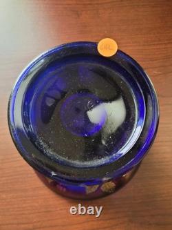 Cracked Electric Blue Fenton Carnival Glass Wreath of Roses Punch Bowl Base