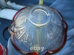 Cranberry & Clear Cut Glass Punch Bowl & Stand & Glasses 12 Piece Estate Find