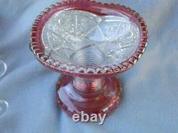 Cranberry & Clear Cut Glass Punch Bowl & Stand & Glasses 12 Piece Estate Find