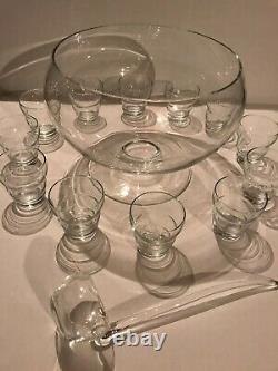 Crate And Barrel Virginia Glass Punch Bowl & Glass Ladle, 12 10oz Gus Glass Set
