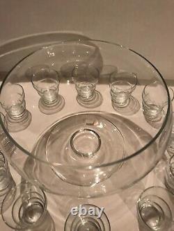 Crate And Barrel Virginia Glass Punch Bowl & Glass Ladle, 12 10oz Gus Glass Set
