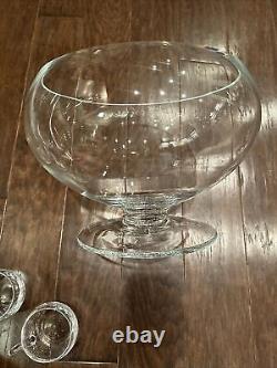 Crate & Barrel New Hand Blown Punch Bowl 14 Piece Set Ladle + 12 Glass Cups