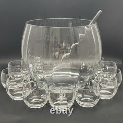 Crate & Barrel by Krosno 13 Piece Vertical Optic Crystal Punch Bowl Set Poland