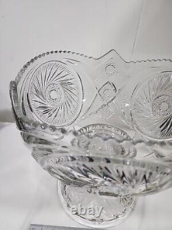 Crystal Clear Cut Glass Punch Bowl And Stand