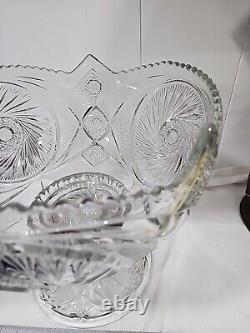 Crystal Clear Cut Glass Punch Bowl And Stand