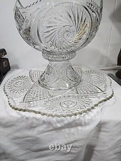 Crystal Clear Cut Glass Punch Bowl And Stand