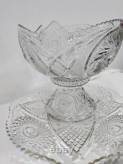 Crystal Clear Cut Glass Punch Bowl And Stand