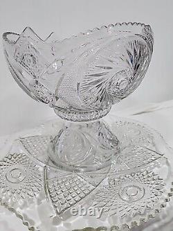 Crystal Clear Cut Glass Punch Bowl And Stand