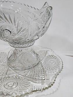 Crystal Clear Cut Glass Punch Bowl And Stand