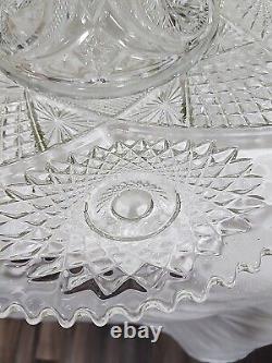 Crystal Clear Cut Glass Punch Bowl And Stand