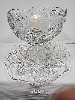 Crystal Clear Cut Glass Punch Bowl And Stand