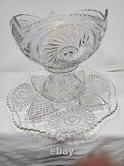 Crystal Clear Cut Glass Punch Bowl And Stand