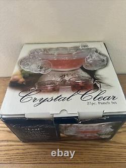 Crystal Clear Leaf 27 pc. Glass Punch Bowl Set 328101-GB NEW