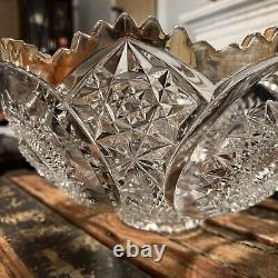 Crystal Cut Glass Punch Bowl Large Heavy Gold Trimmed 14 Wide