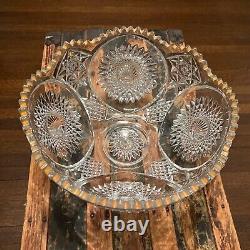 Crystal Cut Glass Punch Bowl Large Heavy Gold Trimmed 14 Wide