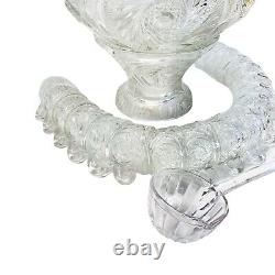 Crystal Glass Aztec Punch Bowl Set with Ladle Hooks Cups LE Smith McKee Vintage