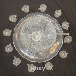 Crystal Glass Pinwheel & Stars Punch Bowl by L. E. Smith with 12 Cups And Spoon
