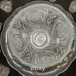 Crystal Glass Pinwheel & Stars Punch Bowl by L. E. Smith with 12 Cups And Spoon