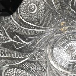 Crystal Glass Pinwheel & Stars Punch Bowl by L. E. Smith with 12 Cups And Spoon