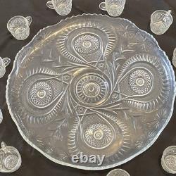 Crystal Glass Pinwheel & Stars Punch Bowl by L. E. Smith with 12 Cups And Spoon