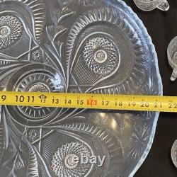 Crystal Glass Pinwheel & Stars Punch Bowl by L. E. Smith with 12 Cups And Spoon