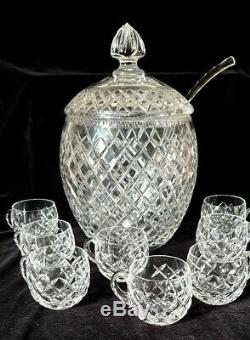 Crystal Punch Bowl With Lid, Ladle and Eight Glasses, 33cm Height