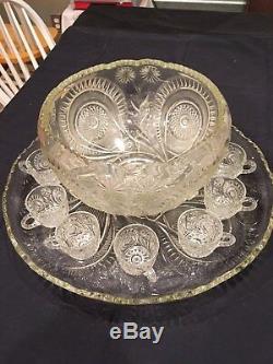 Crystal Punch Bowl with 24 cups and plate