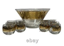 Culver Coronet Roly Poly Punch Bowl Set MCM Gold Barware Vintage