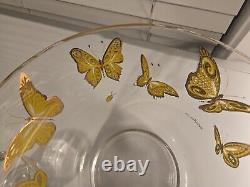 Culver Mid-century Modern Punch Bowl 22k Gold Butterflies With 11 Glasses RARE