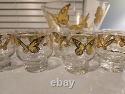 Culver Mid-century Modern Punch Bowl 22k Gold Butterflies With 11 Glasses RARE