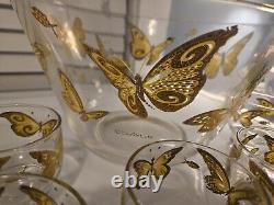 Culver Mid-century Modern Punch Bowl 22k Gold Butterflies With 11 Glasses RARE