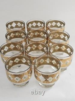 Culver Old-Fashioned Glasses Set 22-K Gold Valencia Design Punch Bowl/11 Glasses